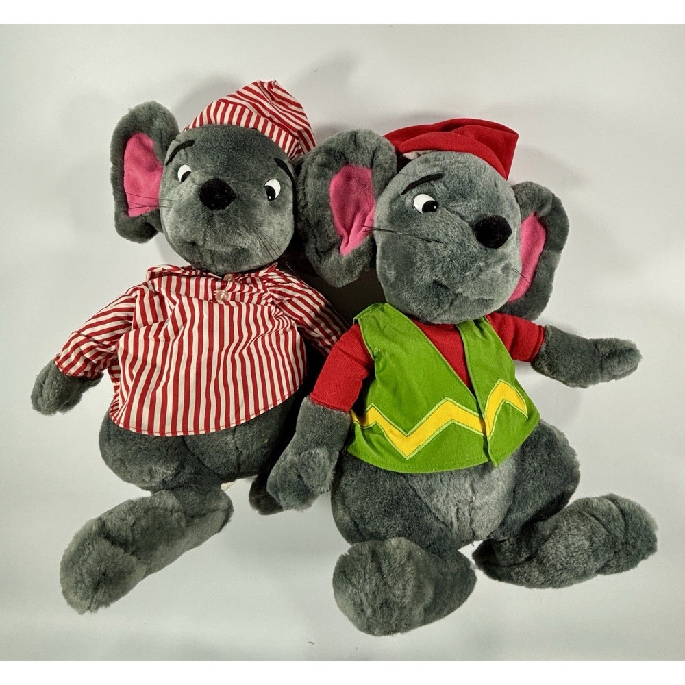 1992 Vintage Cuddle Wit Posable Christmas Mice Plush Nightcap Storybook Holiday